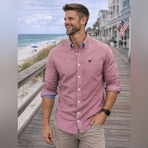 American Eagle Classic Fit Button Up Down Mens Size XL Red Dress Summer Shirt